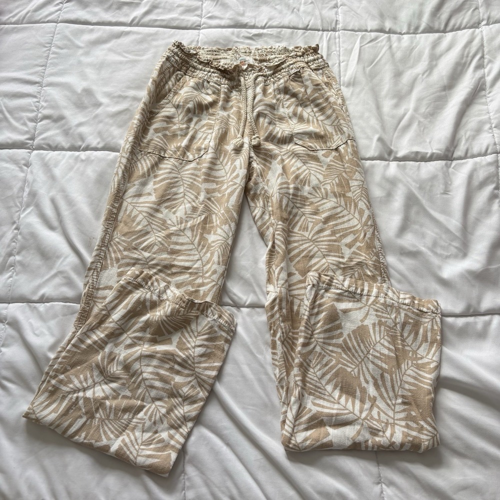 Cali 1850 Pants Womens Small Tropical Floral Drawstring Brown Beach Summer Fairy